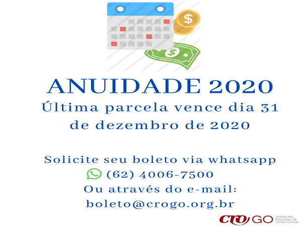 Anuidade 2020 - última parcela vence 31 de dezembro - 600 x 450