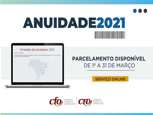 Anuidade 2021 - pagamento parcelado disponível - 600 x 450