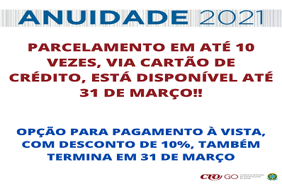 Anuidade 2021 - parcelamento até 31 de março - 398 x 260