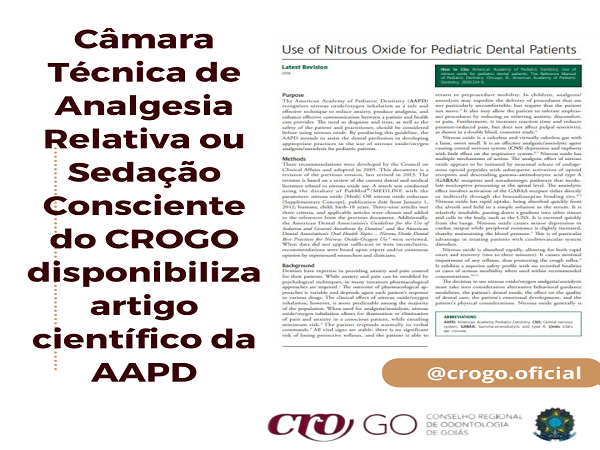 Artigo científico Câmara Técnica de Analgesia Relativa ou Sedação Consciente - 600 x 450