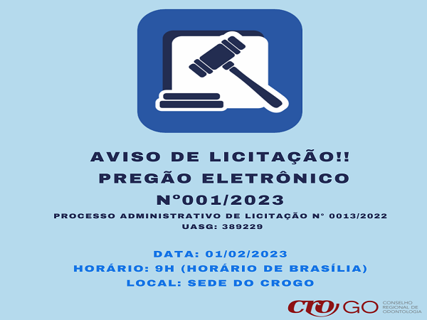 Aviso de Licitação PREGÃO ELETRÔNICO - CROGO Nº. 01 - 2023 - 600 x 450