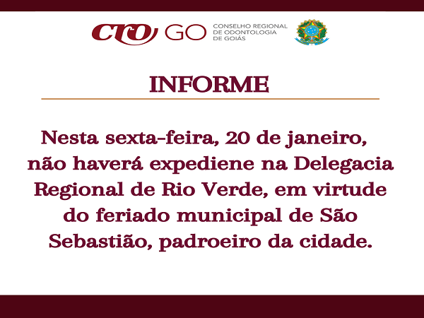 Feriado municipal em Rio Verde - 20.01.2023 - 600 x 450