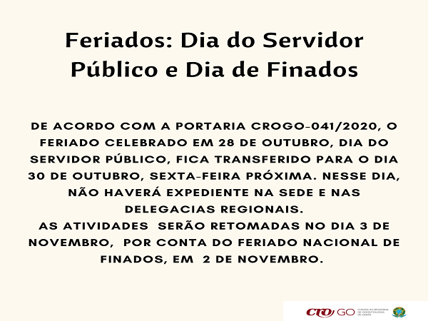 Feriados -  Dia do Servidor Público e Dia de Finados - 600 x 450