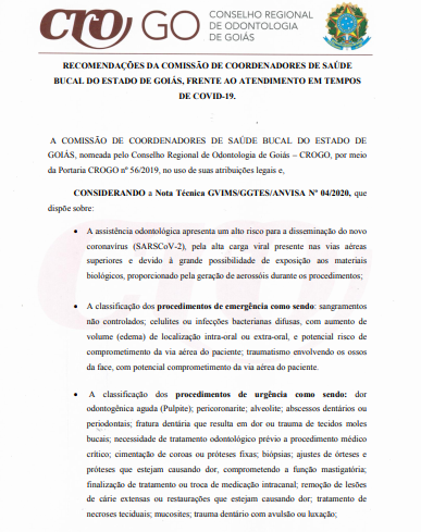 Nota de Recomendação Comissão Saúde Bucal 1