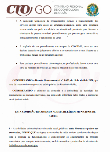 Nota de Recomendação Comissão Saúde Bucal 2