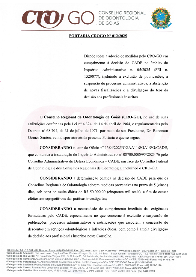 PORTARIA CROGO 012-2025 - CADE - pagina 1