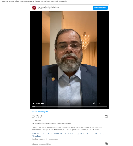 Print Live CFO sobre reconhecimento da Harmonização Orofacial