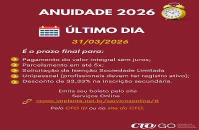  Último dia para Anuidade 2026 - 31.03.2026 - 398 x 260