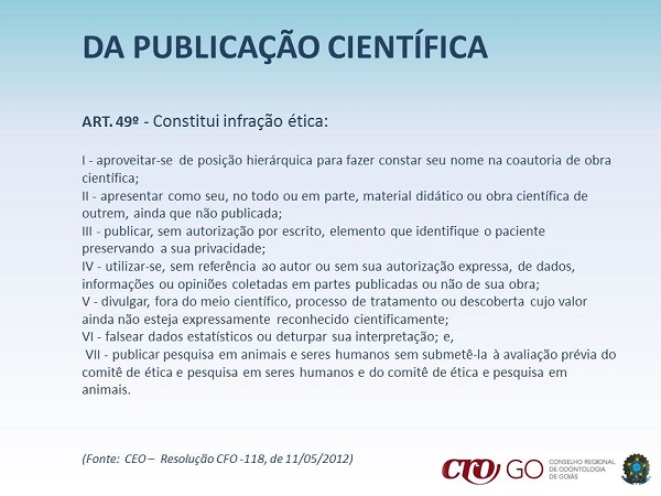 Artigo 49 do CEO - da publicação científica